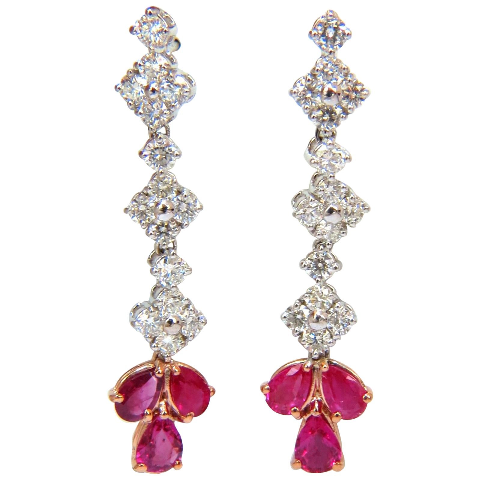 5.94 Carat Natural Red No Heat Ruby Diamond Dangle Earrings 14 Karat Unheated For Sale