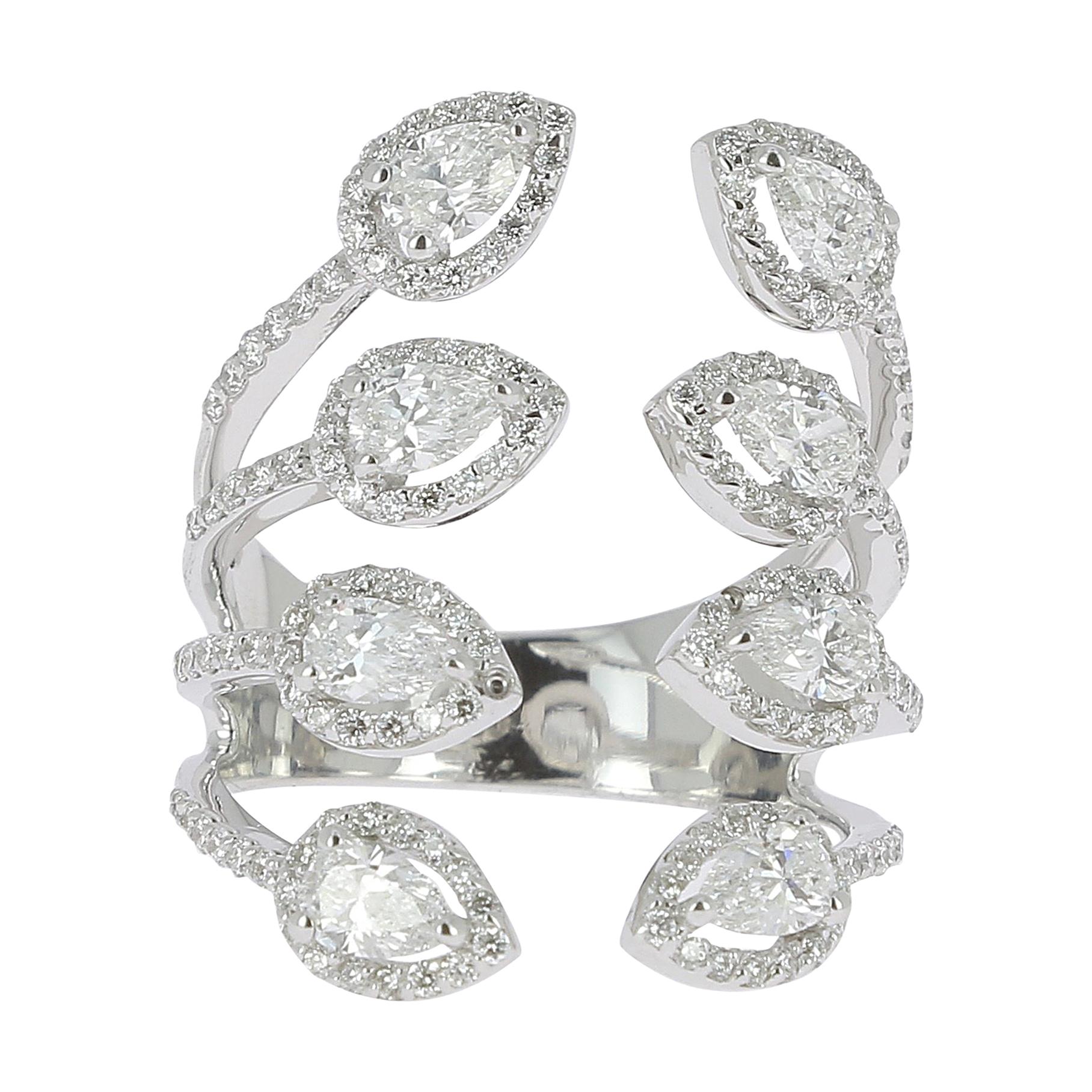 1.81 Carat GVS Round/Pear Diamonds 18K White Gold Diamond Fashion Rings 