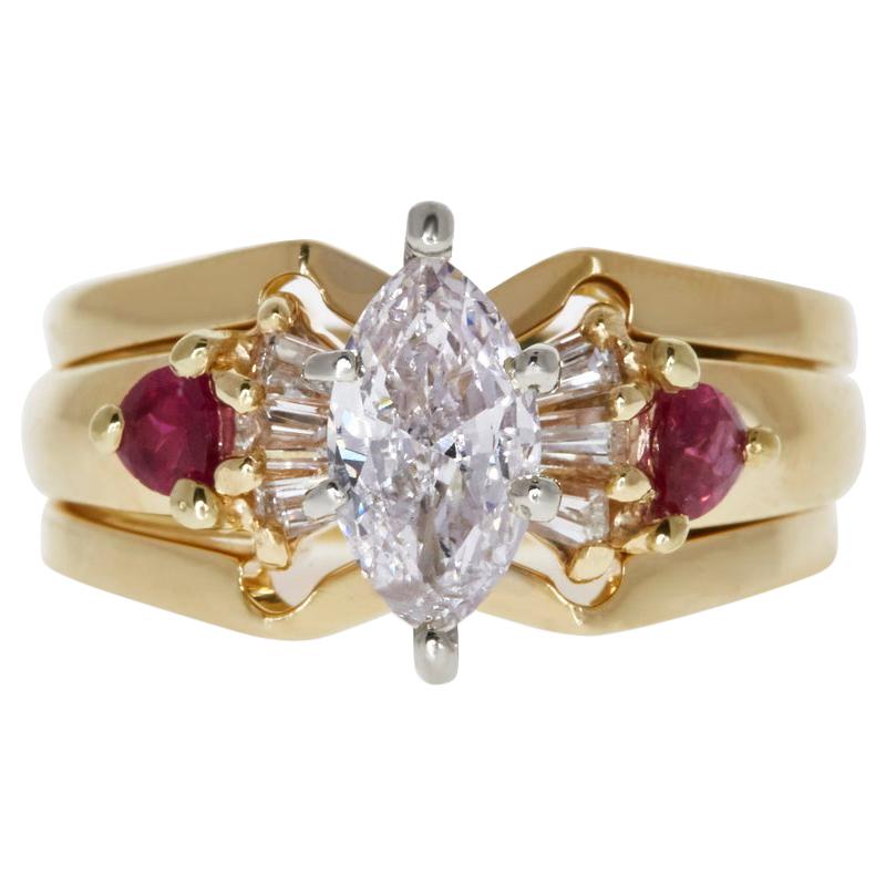 GIA Certified 1.09 Carat Fancy Faint Pink Diamond and Ruby Ring in 14 Karat Gold For Sale