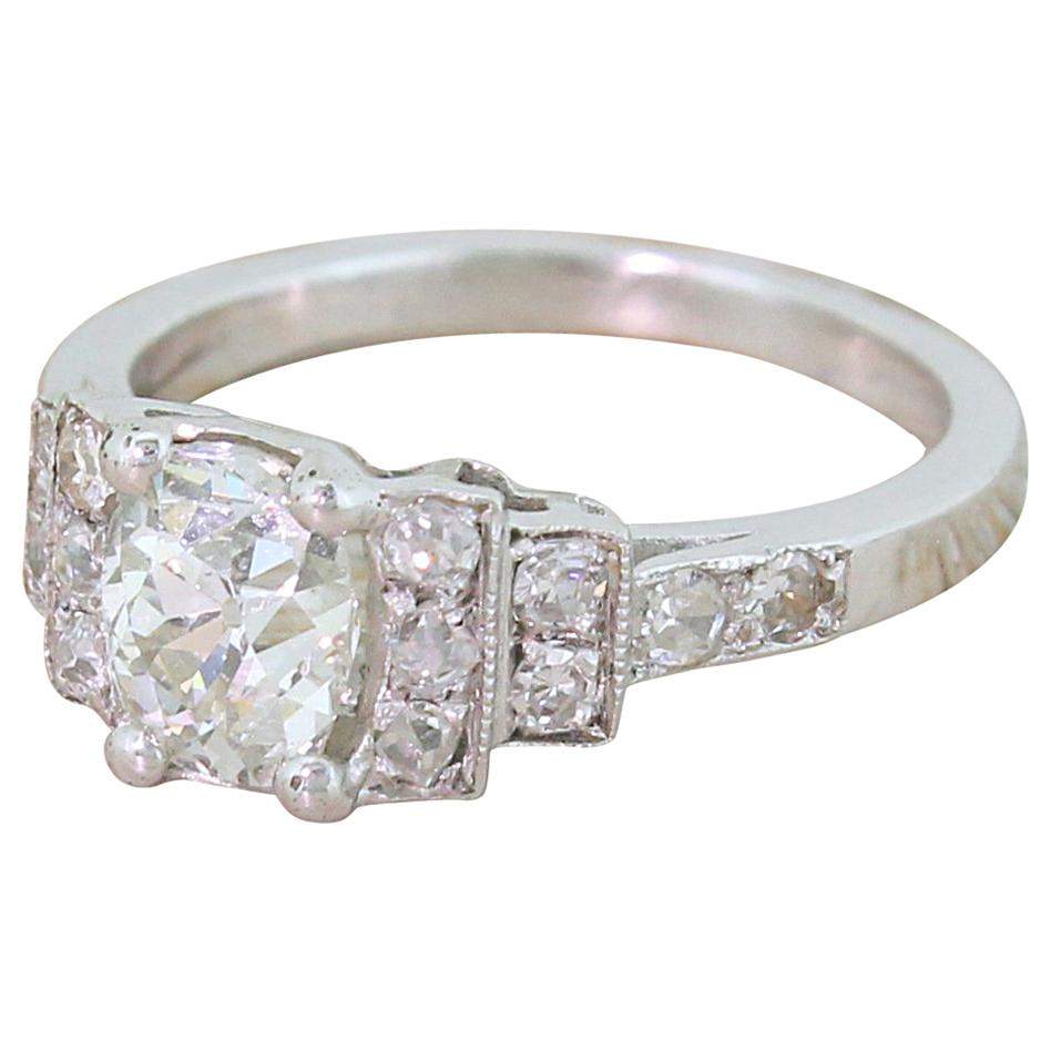 Art Deco 1.23 Carat Old Cut Diamond Engagement Ring For Sale