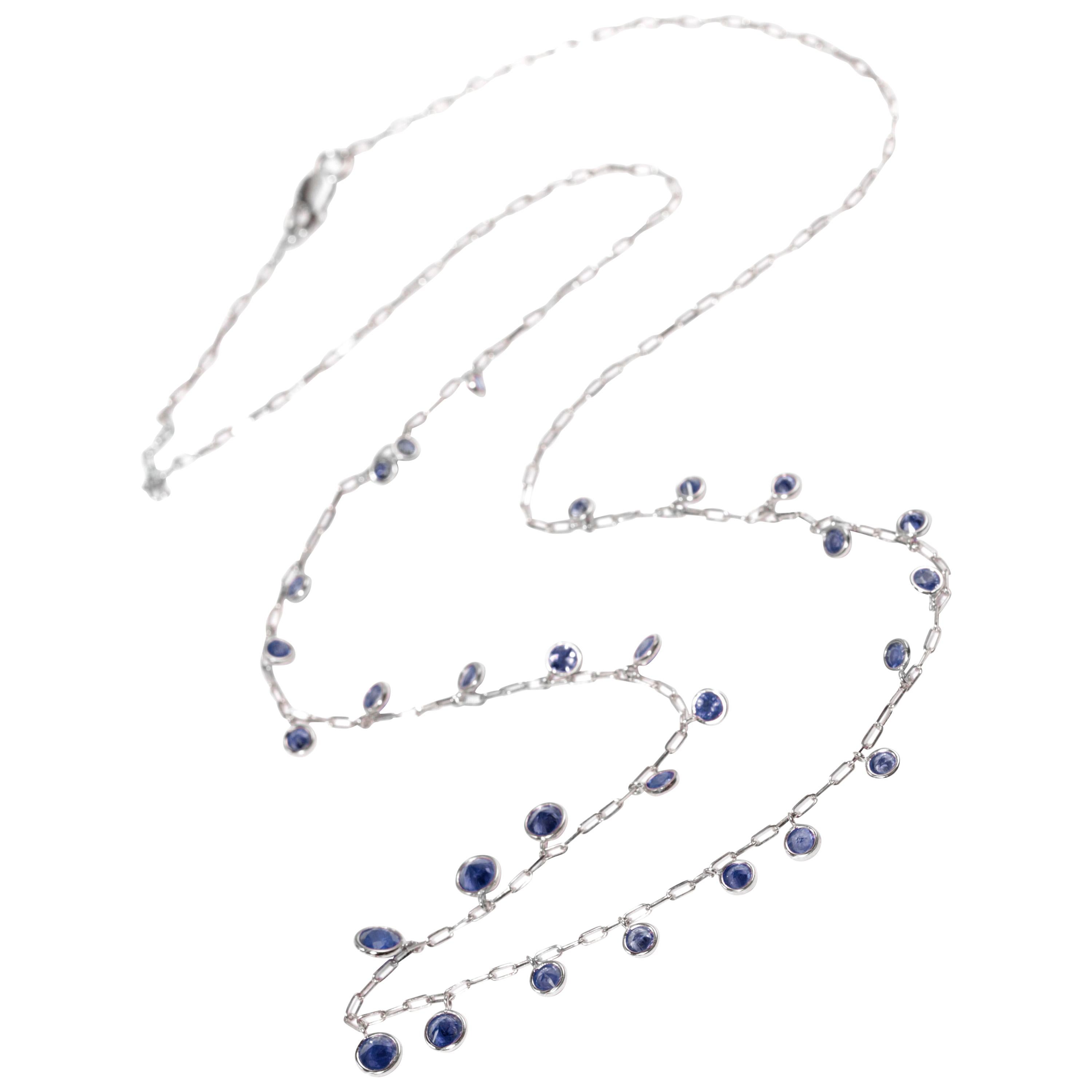 Blue Sapphire 3, 81ct & 18k White Gold Necklace For Sale