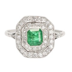 Art Deco Emerald Diamond Octagon Ring