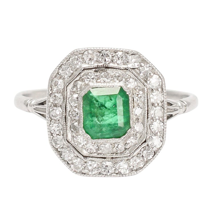 Art Deco Emerald Diamond Octagon Ring at 1stDibs | emerald octagon ring ...