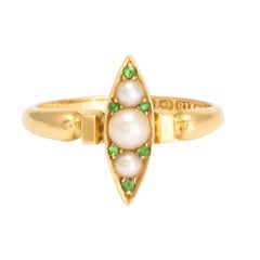 Antique Edwardian Pearl Demantoid Garnet Marquise Ring