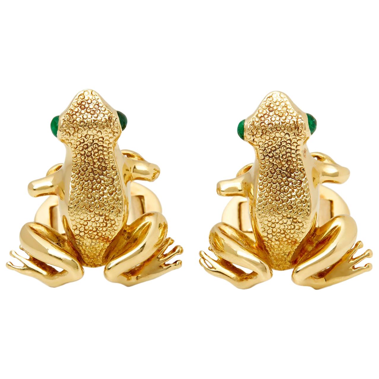 Tiffany & Co. 18 Karat Yellow Gold Cabochon Emerald Frog Cufflinks