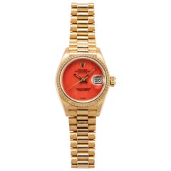 Rolex Ladies Yellow Gold President Coral Dial Datejust Automatic Wristwatch