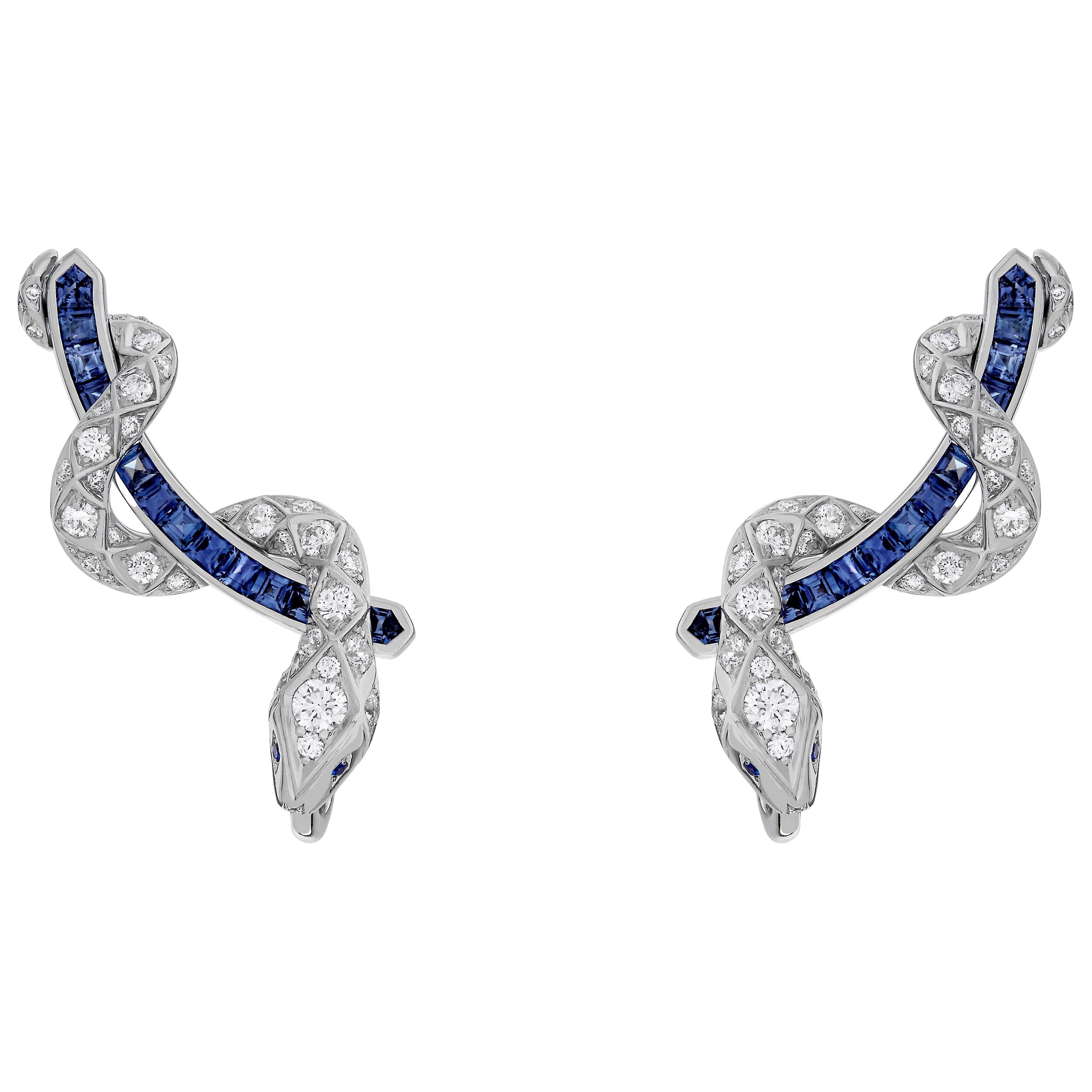 Garrard Signature Serpent 'Muse'18 Karat White Gold  Sapphire & Diamond Earrings