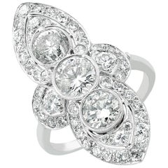 Platinum Three-Stone Frame Diamond Art Deco Inspired Ring