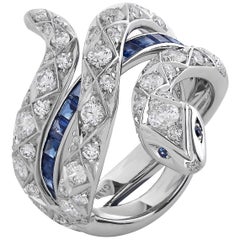 Garrard 'Muse' Signature Serpent 18 Karat White Gold Sapphire and Diamond Ring