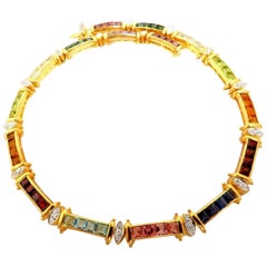 Collier de 50 carats en grenats naturels, tourmalines, aigues-marines, péridots, citrine, topaze et diamants