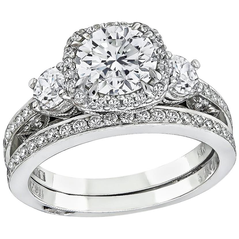 Tacori GIA 1.10 Carat Diamond Engagement Ring and Eternity Band Set For Sale