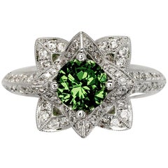 Sage 1.00 Carat Green Tsavorite Engagement Ring with Diamonds 0.76 Carat