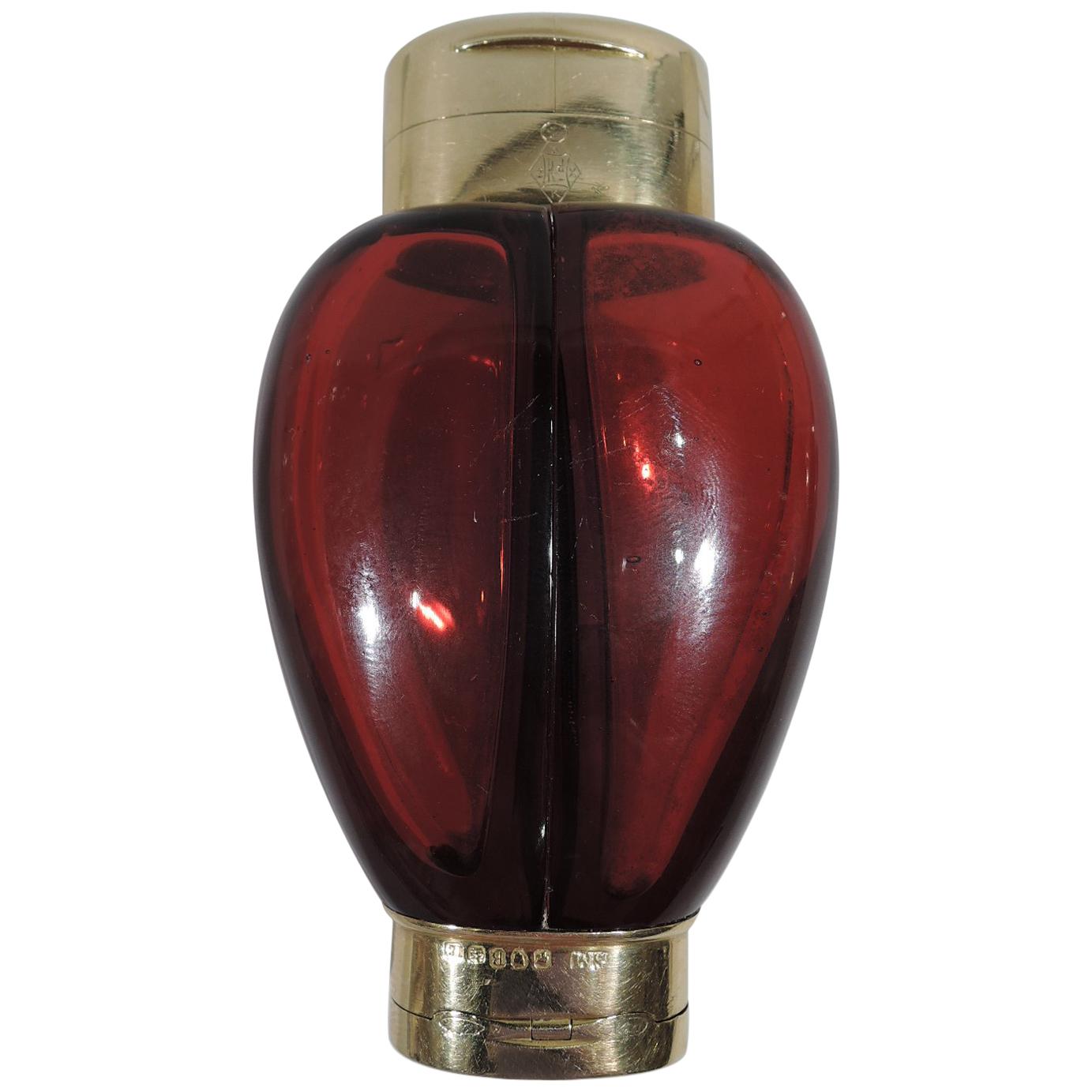 Unusual Samson Mordan 18 Karat Gold and Ruby Glass Double Perfume Vinaigrette