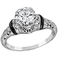 Art Deco 1.10 Carat Diamond Onyx Platinum Engagement Ring