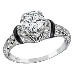 Art Deco 1,10 Karat Diamant Onyx Platin Verlobungsring