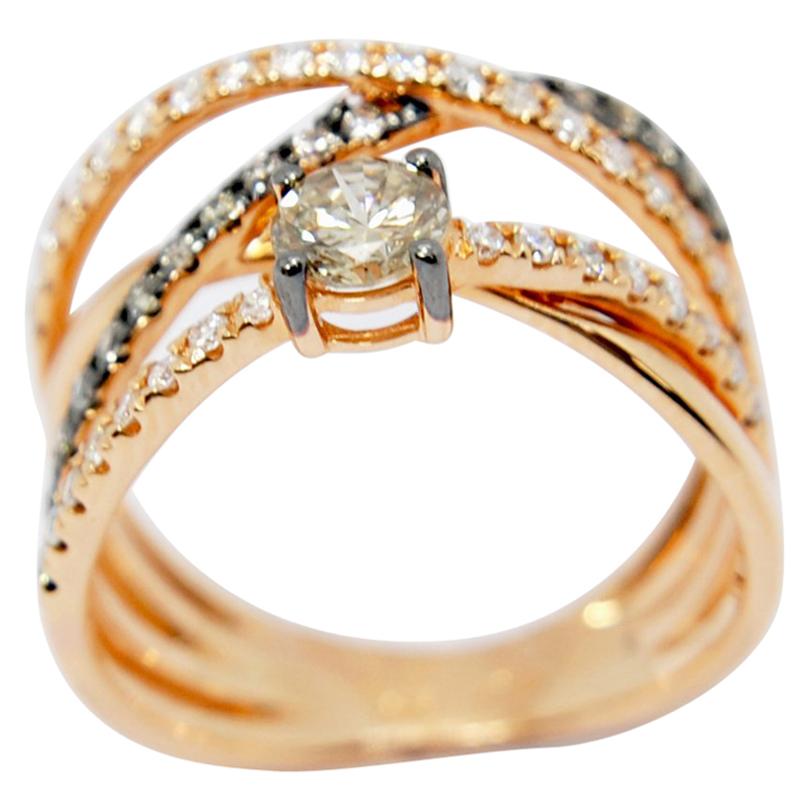 Pradera Solitaire Ring with Center Brown Diamond and 18 Karat Gold For Sale