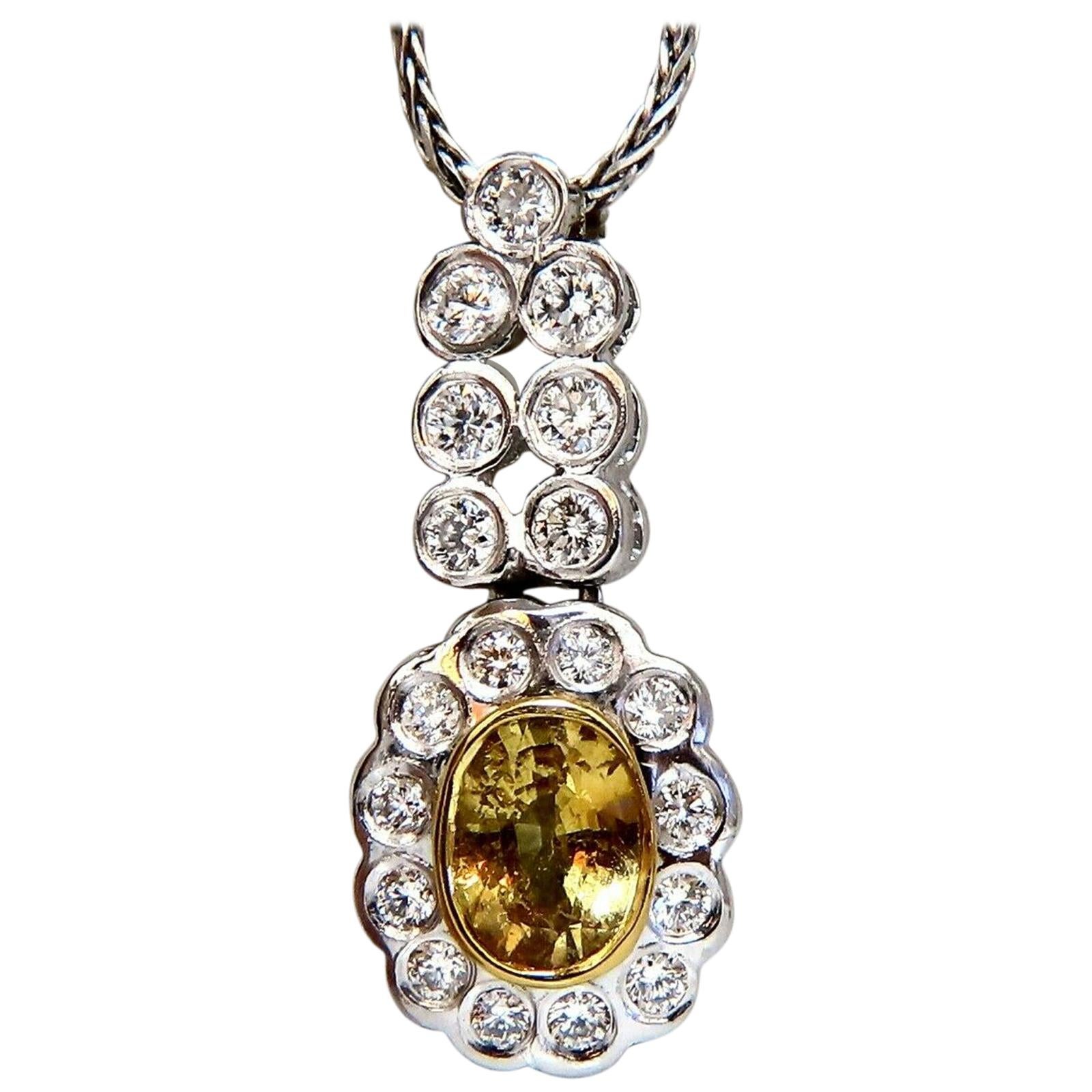 1.19 Carat Natural Yellow Sapphire Diamonds Dangle Pendant 14 Karat For Sale