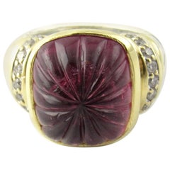 David Yurman Sterling 18 Karat Yellow Gold Carved Tourmaline Diamond Ring