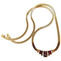 1.36 Carat Natural Ruby Diamonds Herringbone Necklace 14 Karat