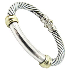 David Yurman Sterling Silver 14 Karat Yellow Gold Hinged Cable Bangle Bracelet