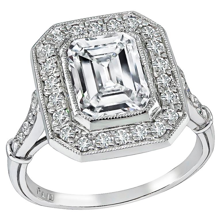 1.94 Carat Emerald Diamond Platinum Engagement Ring