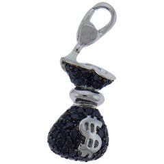 Black Diamonds and 18 Karat White Gold Money Bag Charm by Crivelli