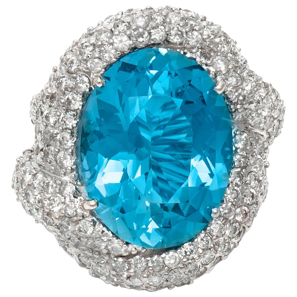 Aquamarine Diamond Ring For Sale