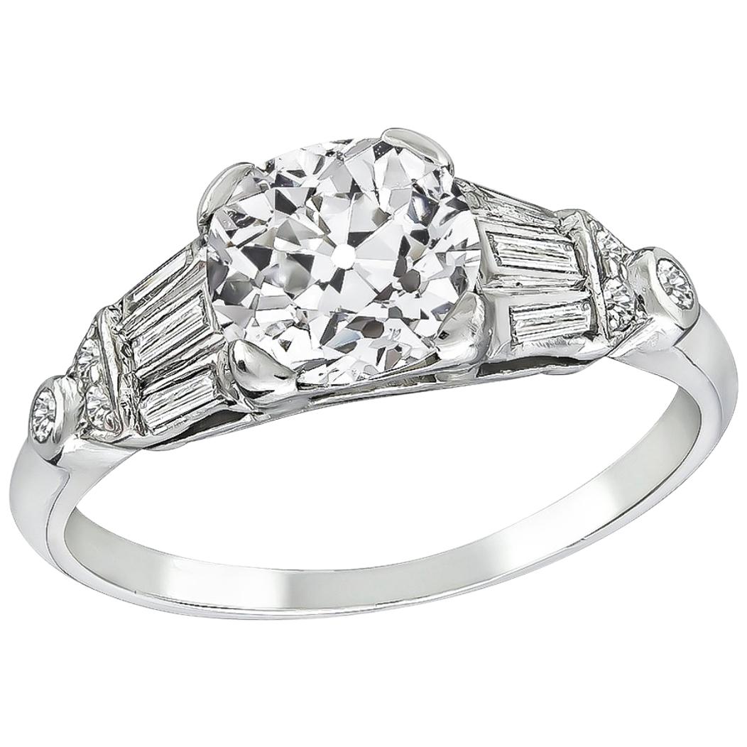 Vintage GIA 1.28 Carat Old Mine Brilliant Diamond Engagement Ring