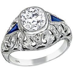 Art Deco GIA 1.13 Carat Diamond Sapphire Engagement Ring