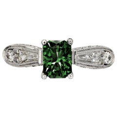 Forest 1.52 Carat Green Tsavorite Engagement Ring with Diamonds 0.82 Carat