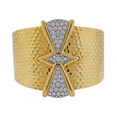1980s Diamond Gold Corset Cuff Bracelet