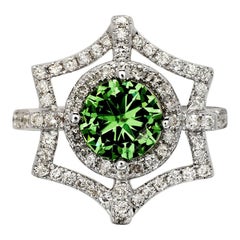 Imperial 1.47 Carat Green Tsavorite Engagement Ring with Diamonds 0.62 Carat