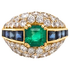 18K Gold 1.38 ct Columbia Emerald, 2.0ct Diamond and 0.5 ct Sapphire Ring  