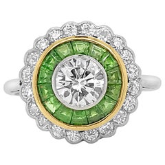 Art Deco Platinum 1.0 Ct Dementoid Garnet and Diamond Ring