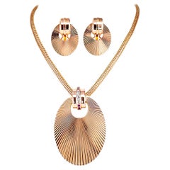 Vintage 1940s Rose Gold Necklace Brooch Earrings Jewelry Set