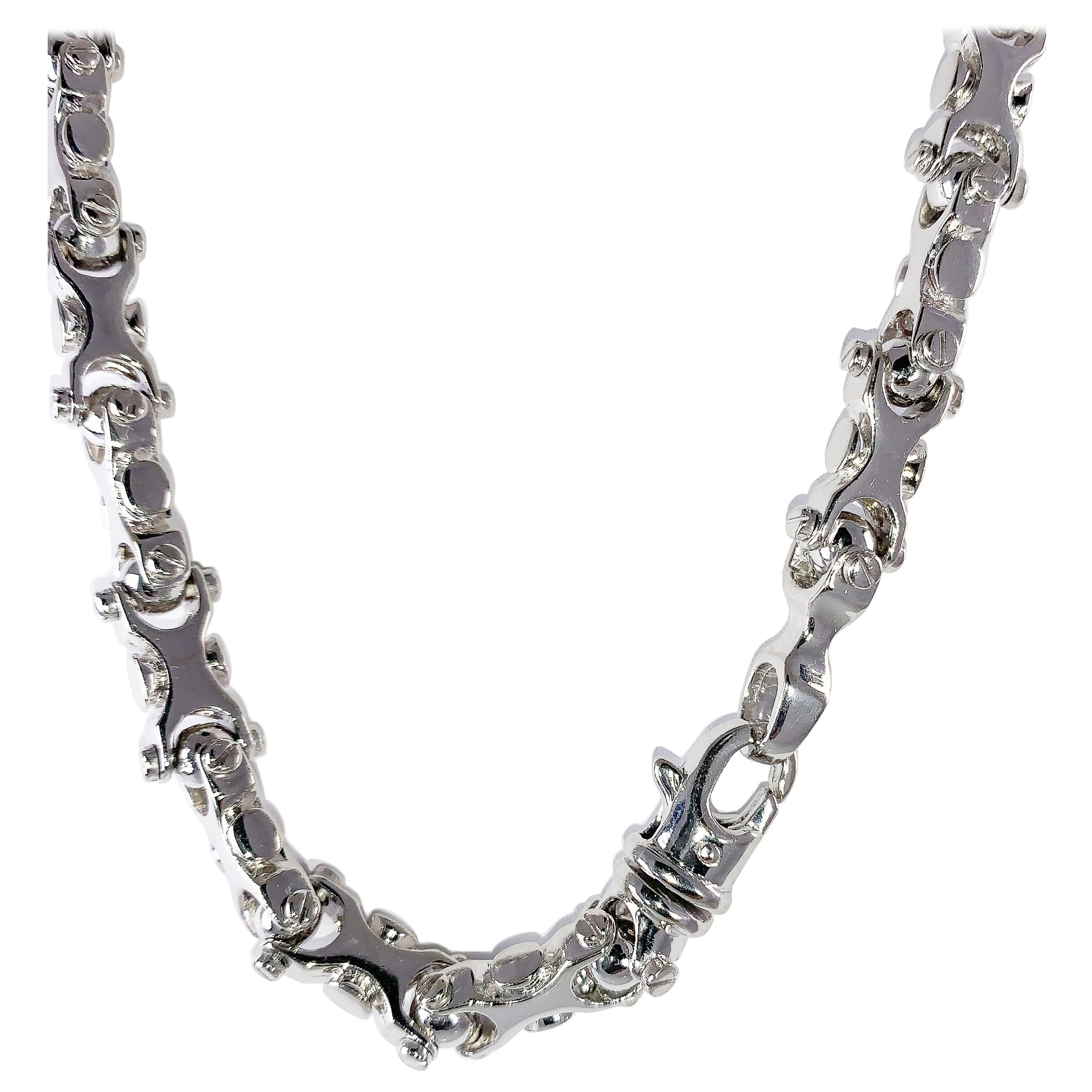 14 Karat White Gold Solid Solid Modified Link Chain 20 Inches and 143.0 Grams For Sale