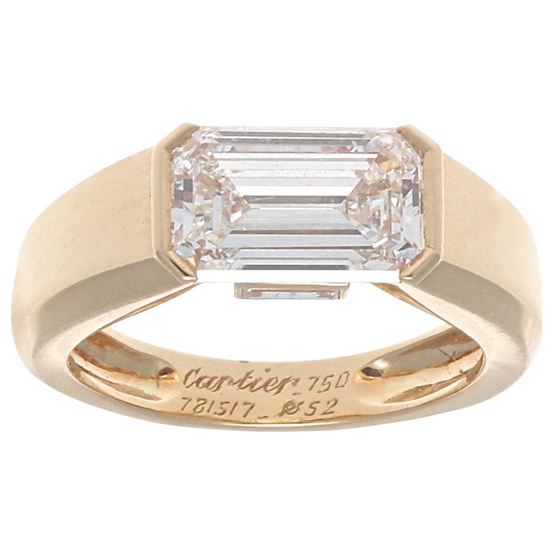 Cartier GIA 2.47 Carat Emerald Cut Diamond Gold Ring