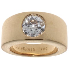 O J Perrin GIA 1.51 Carat Diamond Gold Gypsy Ring