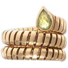 Vintage Bulgari Tubogas Serpenti Tourmaline Gold Ring