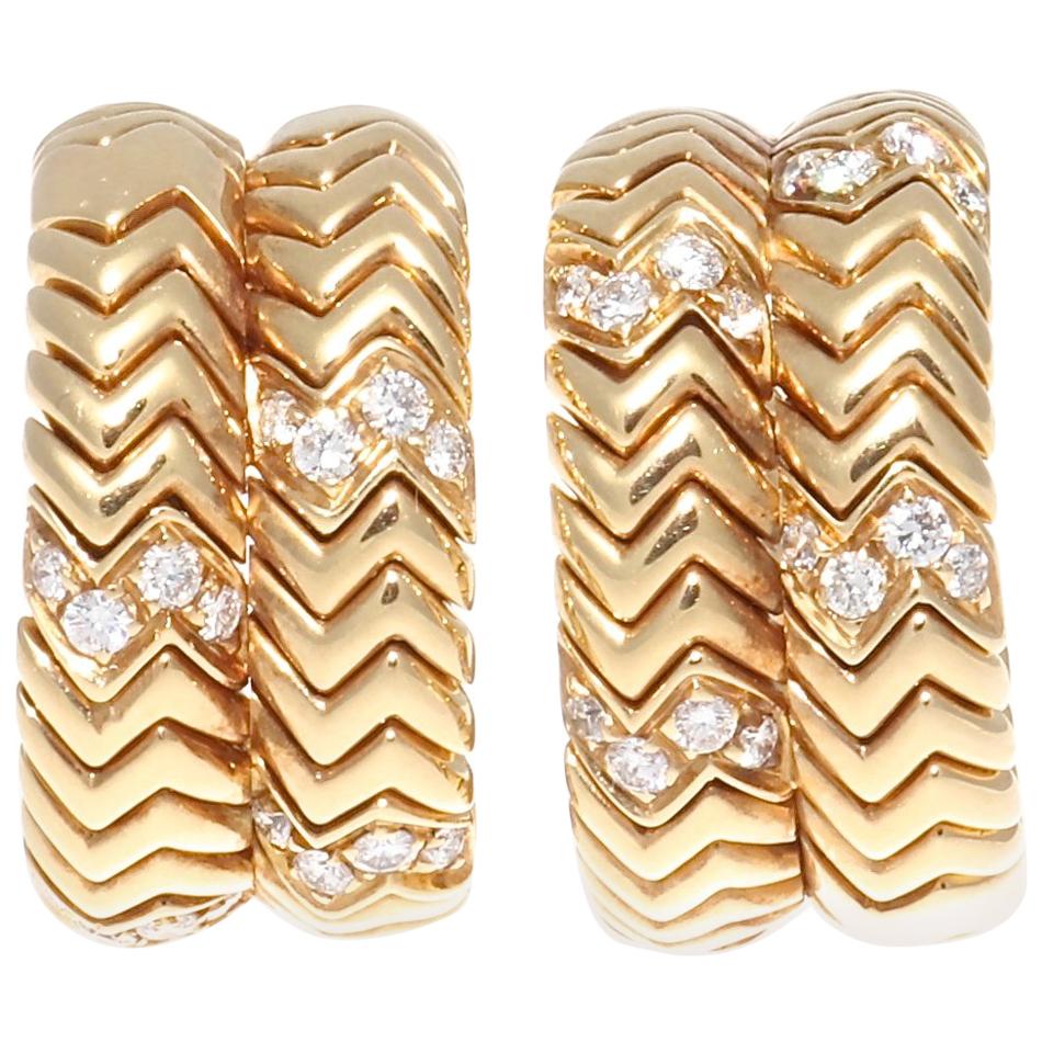 Bulgari Spiga Diamond Gold Earrings