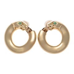 Retro Cartier Panther Emerald Gold Hoop Earrings