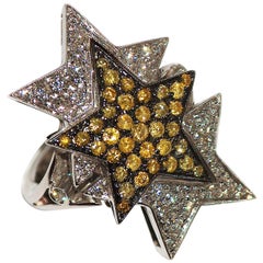 Paolo Piovan White and Fancy Yellow Diamonds Stars Ring in white gold