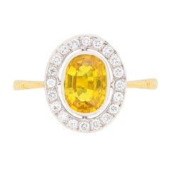 Vintage Yellow Sapphire and Diamond Halo Ring, circa 1950s