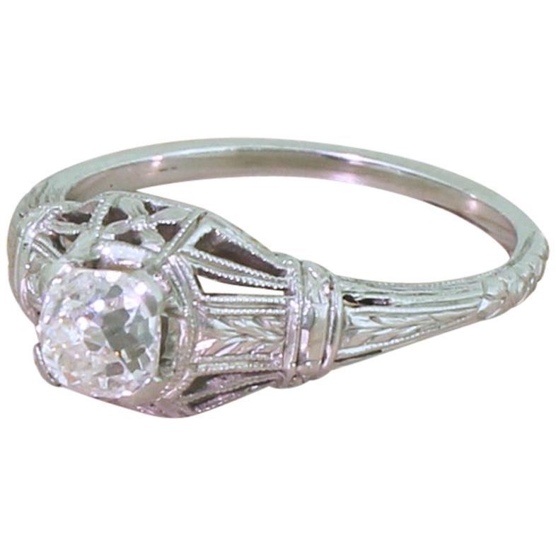 Art Deco 0.71 Carat Old Cut Diamond Engagement Ring For Sale