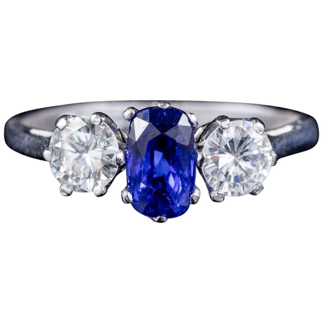 Antique Edwardian Sapphire Diamond Trilogy Ring 18 Carat Gold, circa 1915