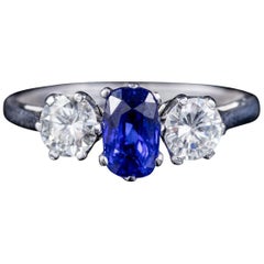 Antique Edwardian Sapphire Diamond Trilogy Ring 18 Carat Gold, circa 1915