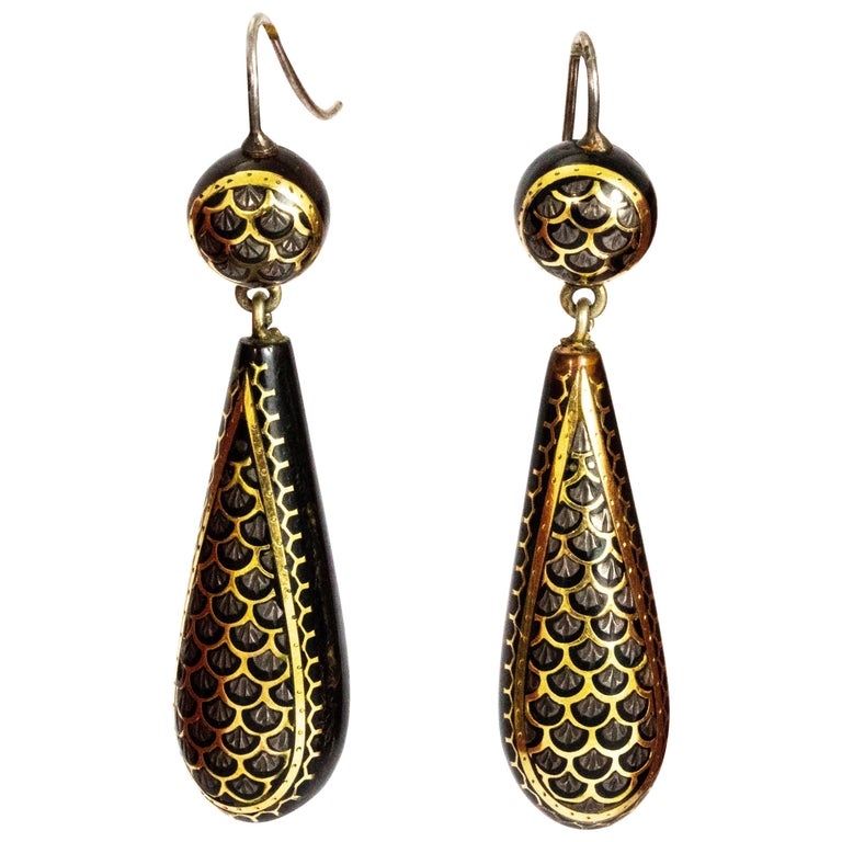 Victorian Pique Torpedo Drop Earrings at 1stDibs