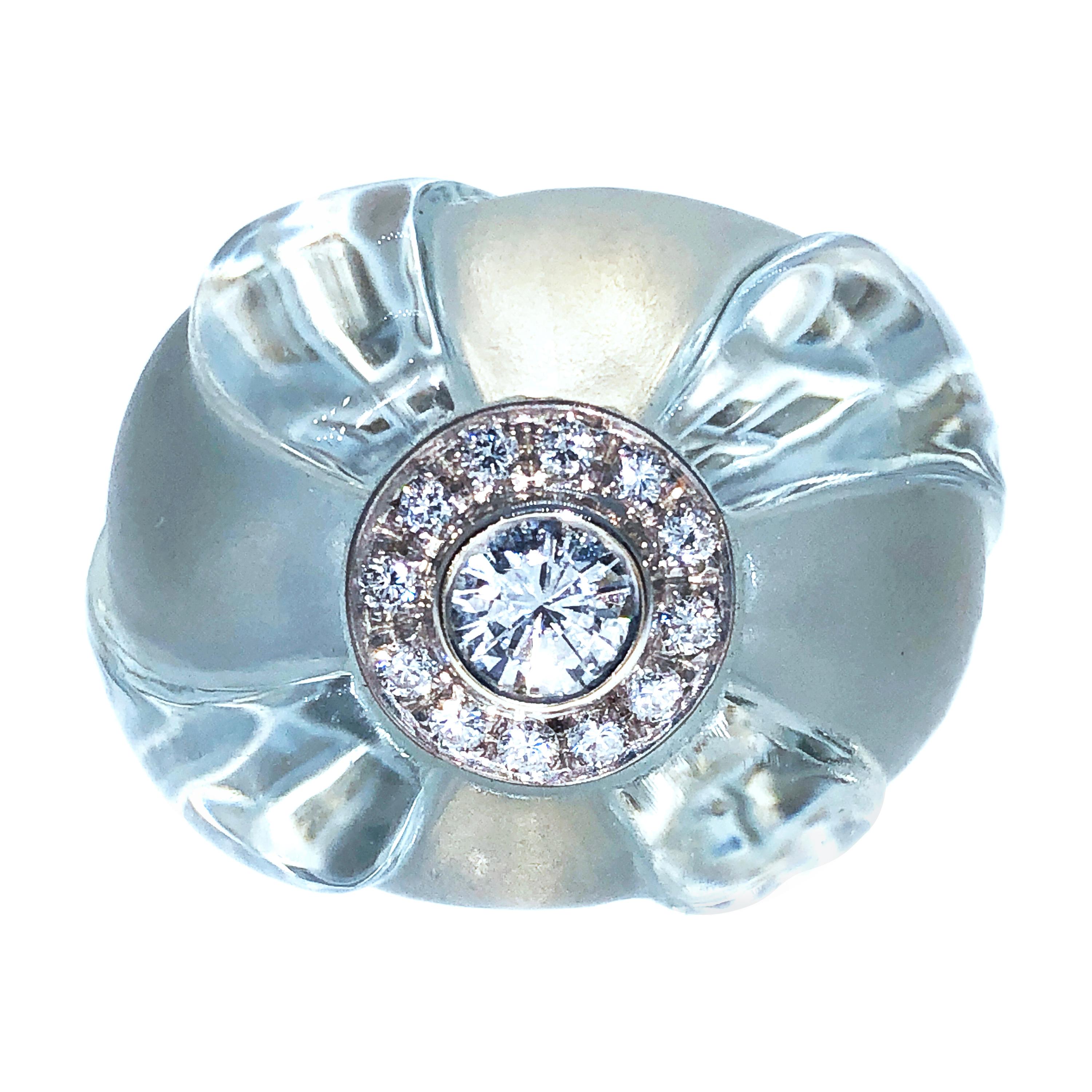 Berca 0.63Kt Diamond 60Kt Natural Hand Inlaid Hand Engraved Aquamarine Ring