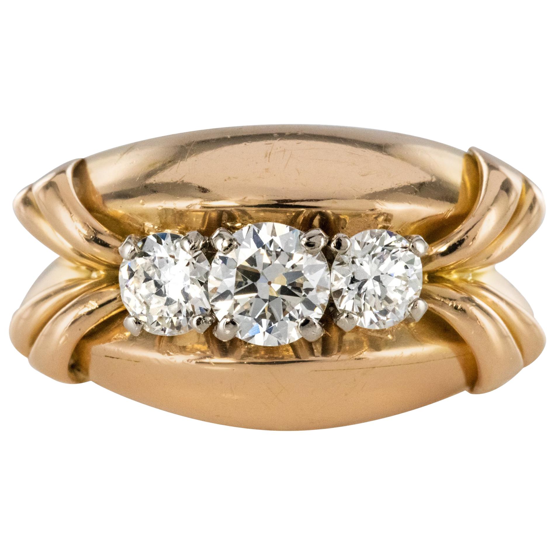 1950s 1.20 Carat Diamonds 18 Karat Rose Gold Tank Ring