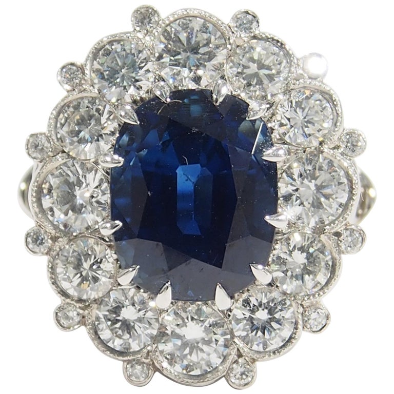 Platinum Blue Sapphire 7.05 Carat Halo Ring Diamond 9.45 Carat For Sale ...